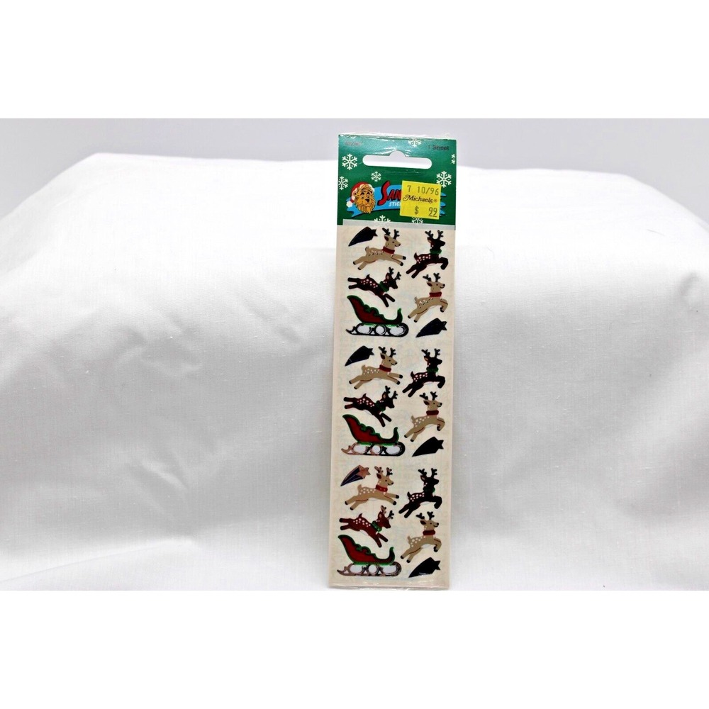 Vintage 1996 SandyLion Mylar  Stickers NEW Sealed Christmas Reindeer Sleds Stars